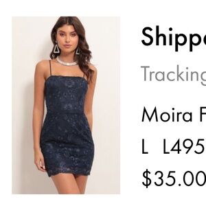 Moira Floral Embroidered Dress in Navy